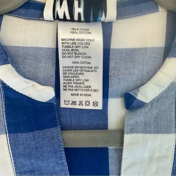 Anthropologie Whit Two Blue and White Pleated Puff Sleeve Gingham Dress - Picture 10 of 10